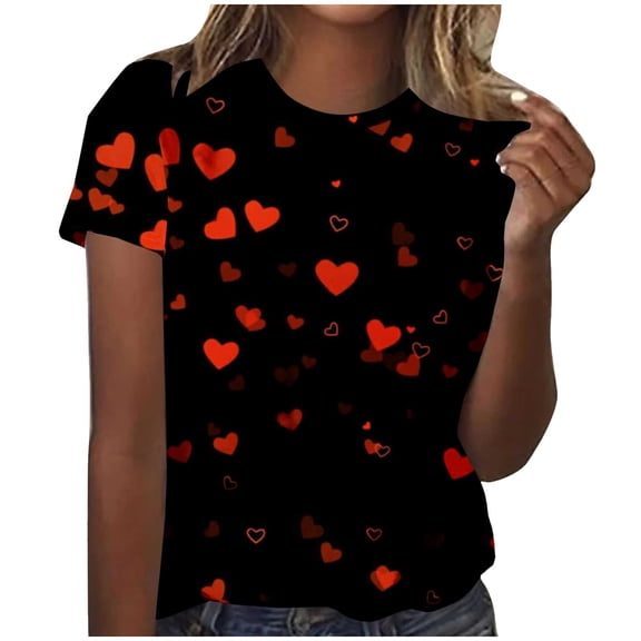 Kukoosong Valentines Shirts for Women Tie Dye Heart T Shirt Valentine's Tee Shirt Casual Lover Short Sleeve Tops