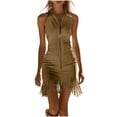 thumbnail image 1 of Kukoosong Velvet Summer Dresses for Women Casual Sleeveless Mini Bodycon with V Neck Lapel and Tassel Fringe Dresses, 1 of 7