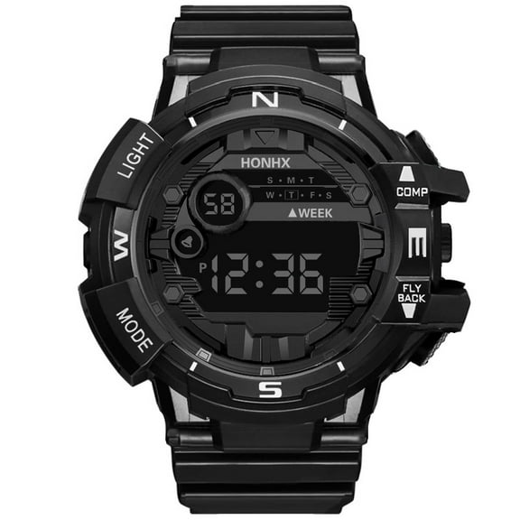 Kukoosong Watch for Men Fashion Men Led Digital Date Military Sport Rubber Quartz Watch Alarm Men's Wrist Watches Black