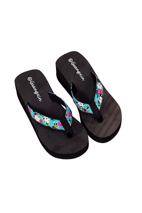 Wedge Sandals for Women Summer Floral Flip-Flops Wedge Heel Platform Flip Flops Beach Shoes Sandals Women Light blue 38