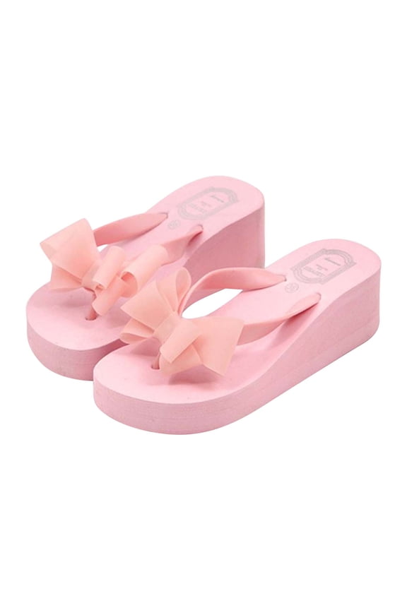 Wedge Sandals for Women Summer Shoes Bow Flip Flops Platform High Heel Slippers Sandals Women Pink 38
