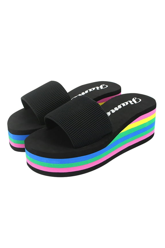 Wedge Sandals for Women Summer Slippers Platform High-heel Rainbow Platform Wedges Shoes Sandals Women Black 39