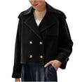 thumbnail image 1 of Kukoosong Women Crop Pea Coat, Winter Loose Casual Double-Breasted Peacoat, Elegant Slim Wool Blend Jacket Outwear, 1 of 7