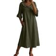 thumbnail image 1 of Kukoosong Women's 3/4 Sleeve Midi Dress, Cowl Neck Ruffle Cuff Flowy Dress, Casual Summer Beach Cotton Sundress Lightweight Side Pockets Loose Fit, 1 of 1