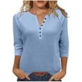 thumbnail image 1 of Kukoosong Women's 3/4 Sleeve T-Shirt Casual Loose Deep V-neck Button Tee Solid Color Soft Comfy Tops for Women, 1 of 6