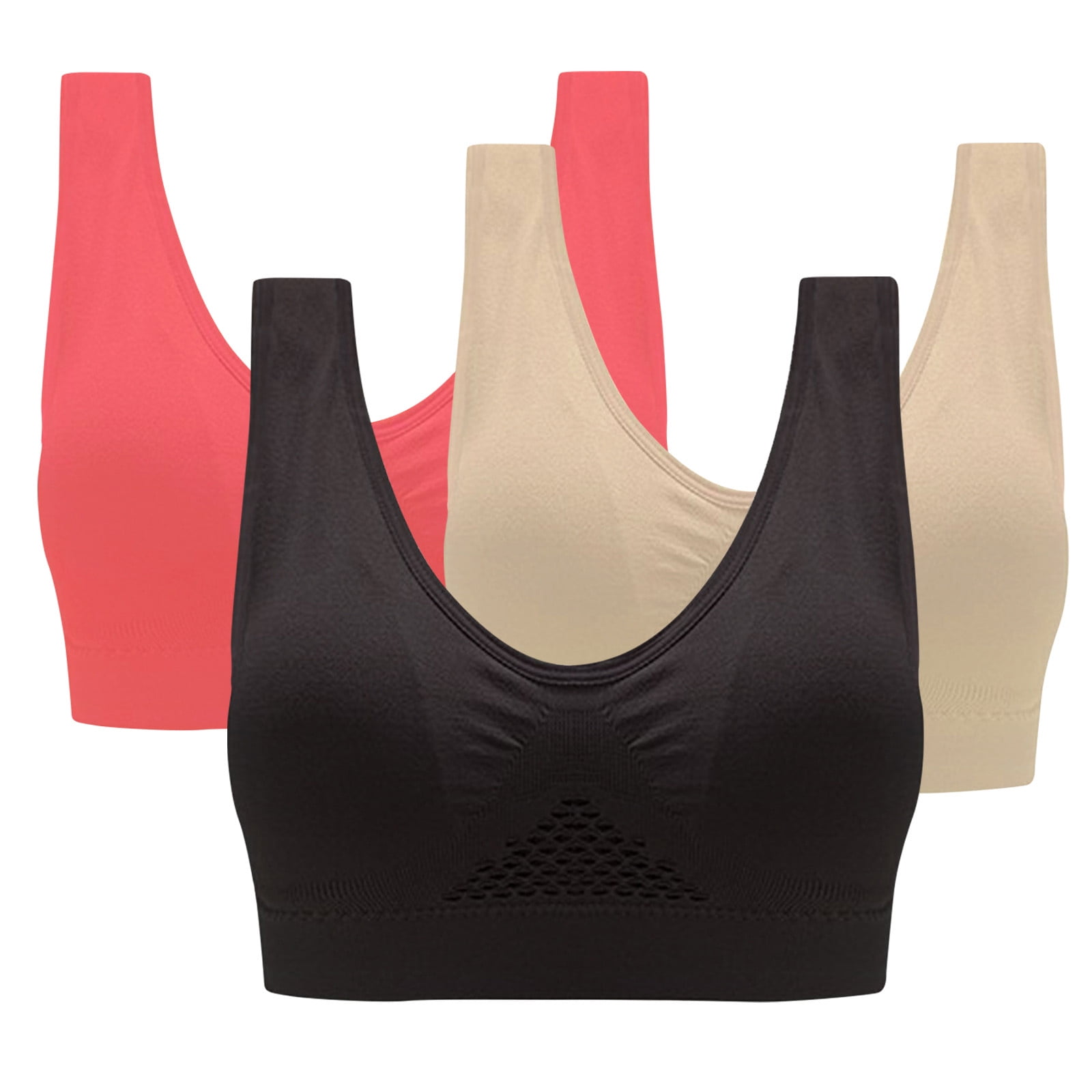 AhaBrexf Women's 3 Piece Comfort Workout Sports Bra Low-Impact Activity Sleep Bras Ribbed