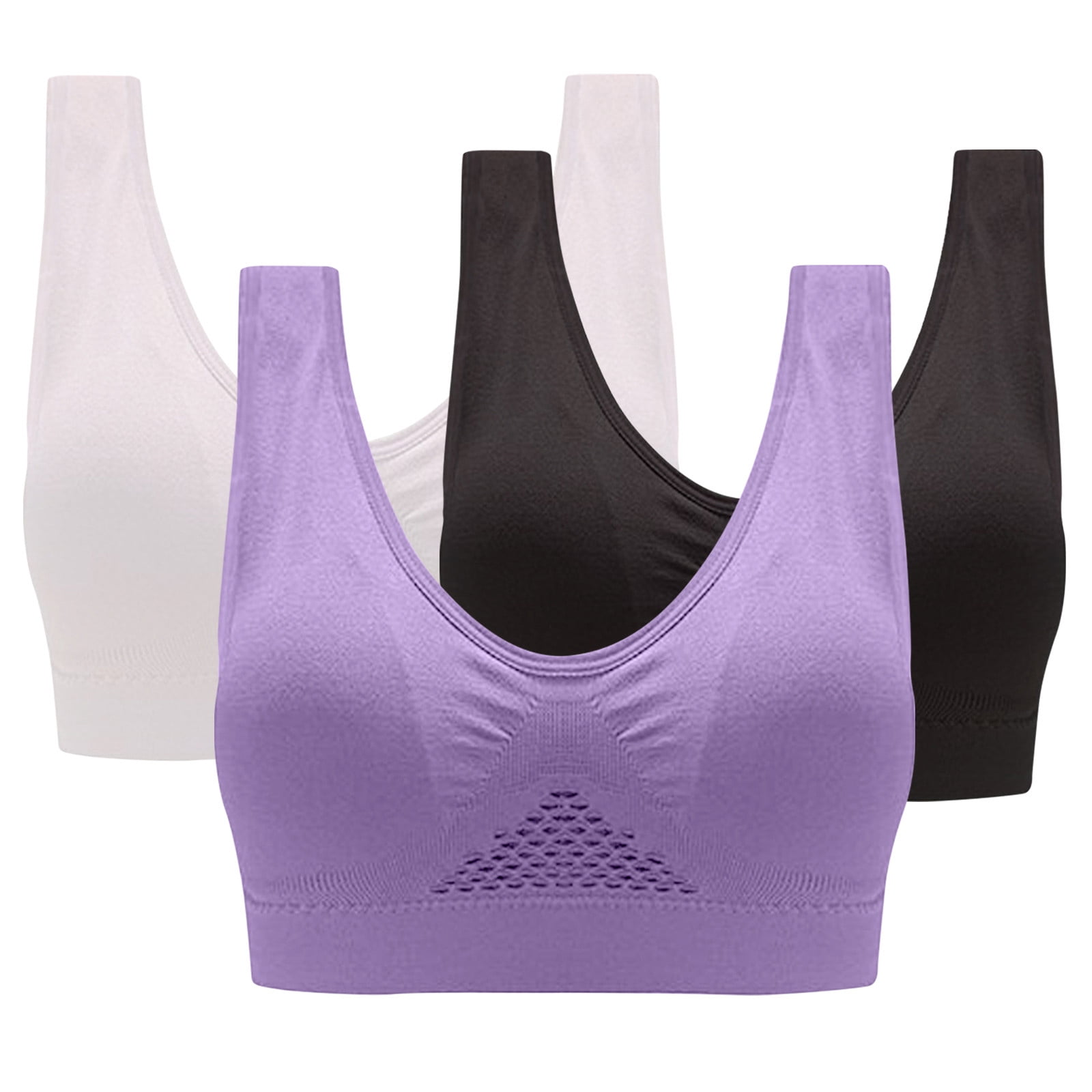 Kukoosong Women's 3 Piece Comfort Workout Sports Bra Low-Impact Activity Sleep Bras Ribbed