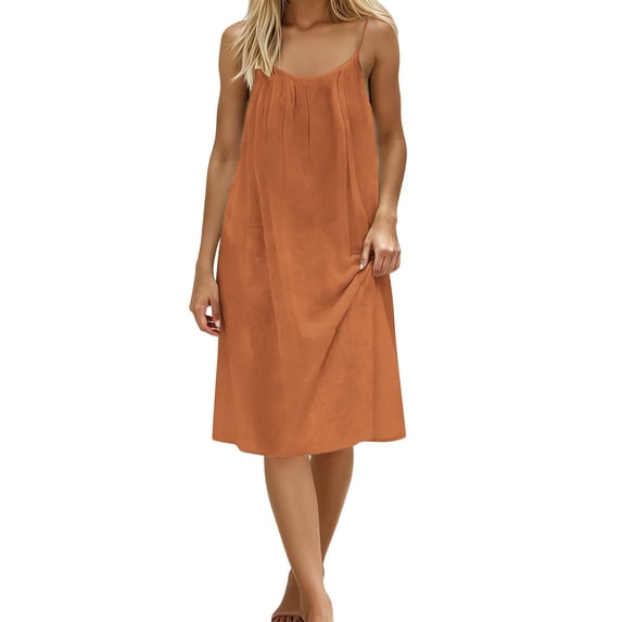 Kukoosong Women's Backless Spaghetti Strap Midi Dress, Sleeveless Scoop Neck Flowy Summer Beach Sundress with Tie Detail