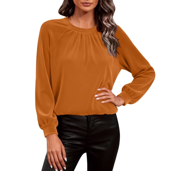 Kukoosong Women's Blouses Dressy Casual Tops,Women Solid Color Elegant Metallic Velvet Long Sleeve Top