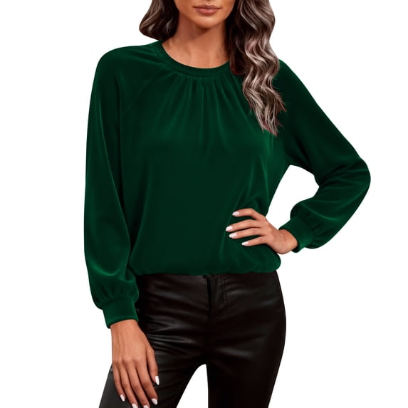 Kukoosong Women's Blouses Dressy Casual Tops,Women Solid Color Elegant Metallic Velvet Long Sleeve Top