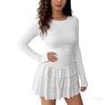 thumbnail image 1 of Kukoosong Women's Bodycon Cocktail Dress Long Sleeve Crew Neck with Ruched Waist and Tiered Ruffle Skirt Slim Fit Stretchy Spandex Blend for Party Evening Date Night Club Wear Dresses, 1 of 7