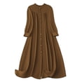 thumbnail image 1 of Kukoosong Women's Bohemian V-Neck Long Sleeve Peasant Dress with Button Front Solid Color Loose Fit Tea-Length for Casual Party and Wedding Dresses, 1 of 6