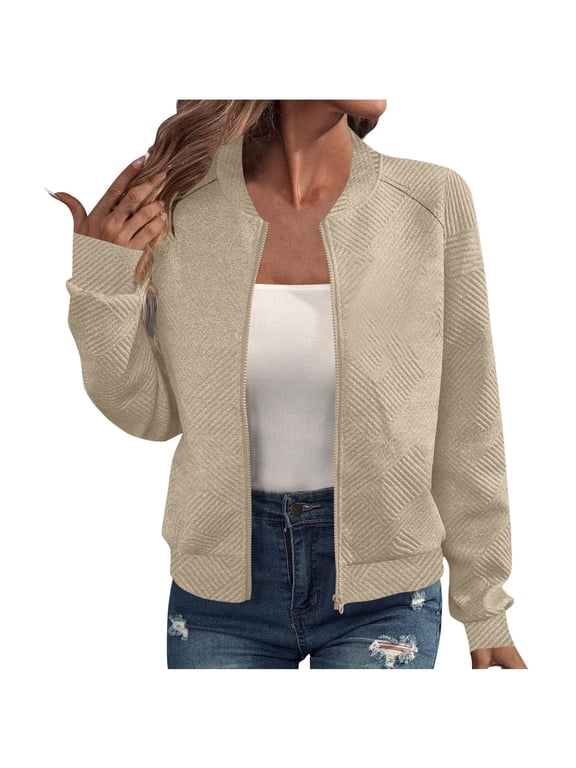 Women's Bomber Jacket Casual Zip Up Outerwear Windbreaker with Pockets Baseball Jacket