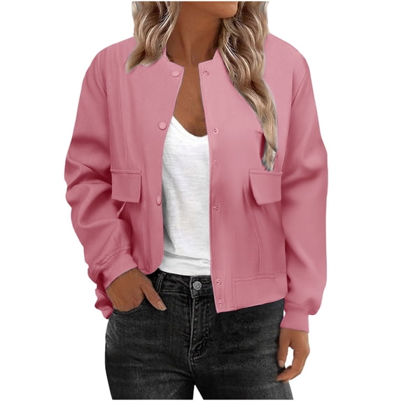 Kukoosong Women's Bomber Jacket Varsity Casual Button Down Baseball Jacket Fashion Short Outerwear