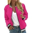 thumbnail image 1 of Kukoosong Women's Bomber Jacket, Varsity Casual Button Down Lightweight Jacket, Fall Fashion Short School Outfits with Pockets, 1 of 6
