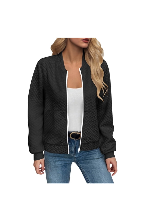 Women's Bomber Jacket Varsity Casual Zipper Cardigan Jacket Fashion Short Outerwear