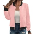 thumbnail image 1 of Kukoosong Women's Bomber Jacket Varsity Casual Zipper Coarse Knitted Baseball Jacket, 1 of 7