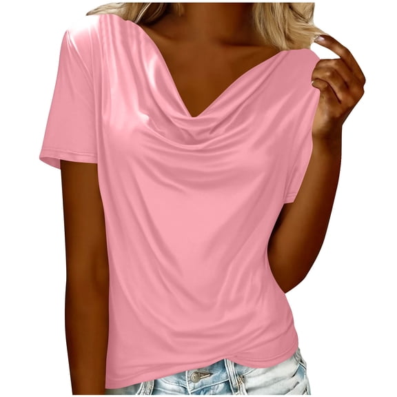 Kukoosong Women's Breathable Casual Short Sleeve V-Neck Crop T-Shirt in Solid Color for Summer Active Fit Women's T-Shirts