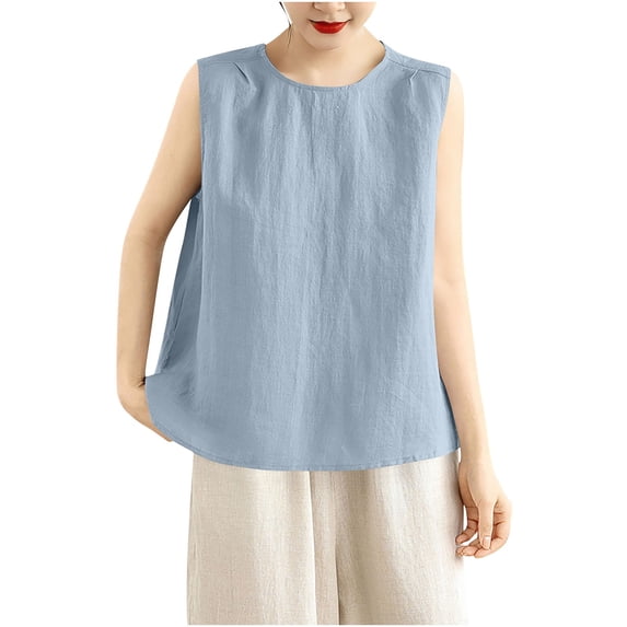 Kukoosong Women's Button-Back Loose Tank Tops Solid Color Sleeveless Crew Neck Crop Top for Summer Daily Wear Tops, Casual and Easy Vest Tops for Women