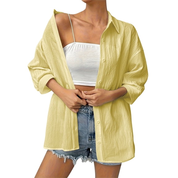 Kukoosong Women's Button Down Shirts Lapel Long Sleeve Shirt Collared Pocketed Casual Blouses