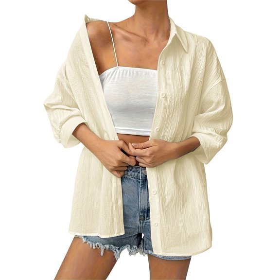 Kukoosong Women's Button Down Shirts Lapel Long Sleeve Shirt Collared Pocketed Casual Blouses