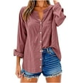 thumbnail image 1 of Kukoosong Women's Button Down Shirts Long Sleeve V-Neck Oversized Tops Loose Linen Tunic Tops with Pockets, 1 of 6