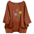 thumbnail image 1 of Kukoosong Women's Casual 3/4 Sleeve Crew Neck Floral Print Loose Fit Crop Top Women's Plus Size Linen Tops, 1 of 7