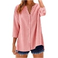 thumbnail image 1 of Kukoosong Women's Casual Flannel Plaid Button Down Shirts Striped Print 3/4 Sleeve V-Neck Blouse for Summer Resort Wear Tops, Relaxed and Trendy Shirts for Women, 1 of 7