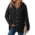 thumbnail image 1 of Kukoosong Women's Casual Jacket, Fashion Solid Color Long Sleeve Button Down Jacket, Hooded Button-Up V-Neck Sweater Coat, 1 of 7