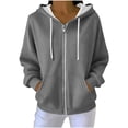 thumbnail image 1 of Kukoosong Women's Casual Jacket, Fashion Solid Color Long Sleeve Hoodies, Full Zip Up Sherpa Lined Sweatshirt Jacket Coat, 1 of 7