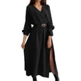 thumbnail image 1 of Kukoosong Women's Casual Peasant Maxi Dress Long Sleeve V-Neck Solid Color with Waist Cinched Belt Elegant Formal Long Dresses, 1 of 7