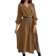 thumbnail image 1 of Kukoosong Women's Casual Peasant Maxi Dress Long Sleeve V-Neck Solid Color with Waist Cinched Belt Elegant Formal Long Dresses, 1 of 7