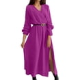 thumbnail image 1 of Kukoosong Women's Casual Peasant Maxi Dress Long Sleeve V-Neck Solid Color with Waist Cinched Belt Elegant Formal Long Dresses, 1 of 7