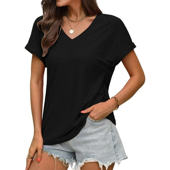 Kukoosong Women's Casual Short Sleeve V-Neck Crop Top Loose Comfortable Breathable Solid Color T-Shirt for Summer Women's T-Shirts