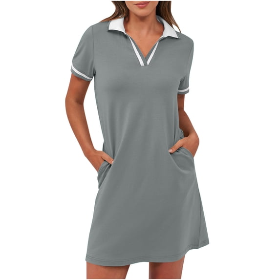Kukoosong Women's Casual Short Sleeve V-Neck Mini Shirt Dress with Pockets for Summer Outdoor Activities Tennis Golf