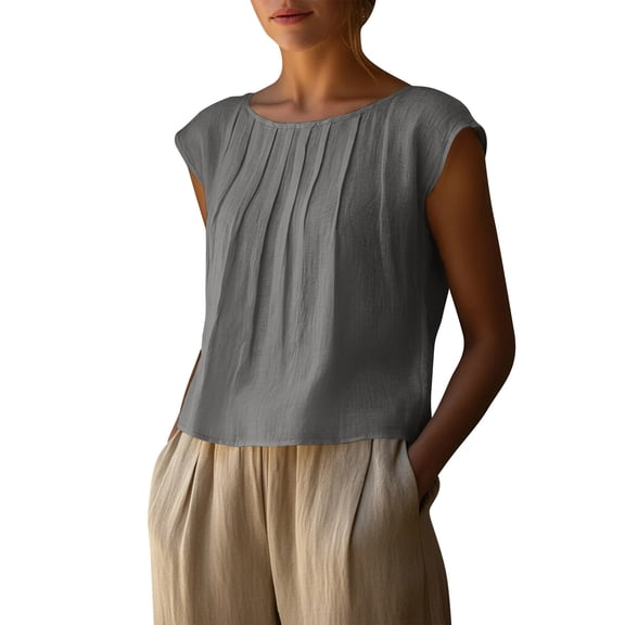 Kukoosong Women's Casual Sleeveless Crop Tank Top with Round Neck, Solid Color, Polyester Fabric, Active Fit for Spring and Summer Daily Wear