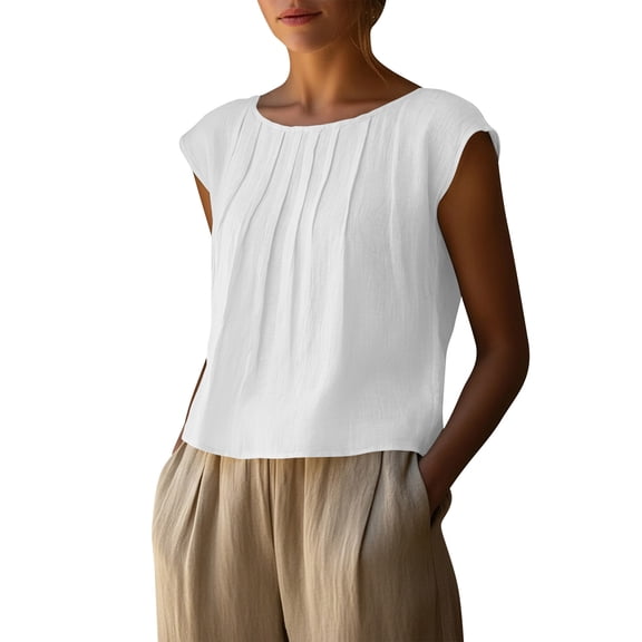 Kukoosong Women's Casual Sleeveless Crop Tank Top with Round Neck, Solid Color, Polyester Fabric, Active Fit for Spring and Summer Daily Wear