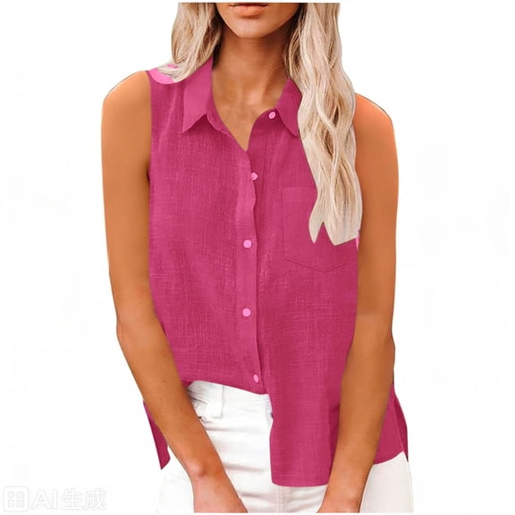 Kukoosong Women's Casual Sleeveless Crop Top with Turn Down Collar and Button Closure Solid Color Blouse for Summer Daily Wear Women's Tank Tops