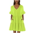 thumbnail image 1 of Kukoosong Women's Casual Solid Color V-Neck Short Sleeve Sundress with Pockets and Ruffled Sleeves Cocktail Length Dress for Summer Party Beach Wedding Dresses, 1 of 7