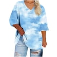 thumbnail image 1 of Kukoosong Women's Casual V-Neck 3/4 Sleeve Tie-Dye Crop Top Loose Fit T-Shirt Women's Plus Size Tops, 1 of 5