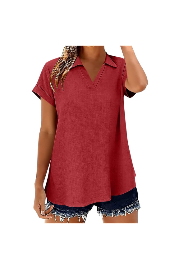 Women's Classic Polo Shirts Solid Color Short Sleeve Notch Neck with Button Placket for Summer Tennis and Sports, Casual and Preppy Polos for Women