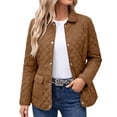 thumbnail image 1 of Kukoosong Women's Collared Quilted Jacket, Long Sleeve Snap Button Lightweight Jacket, Cinched Waist Padded Outerwear with Flap Pockets for Fall Winter Daily Outfits, 1 of 7