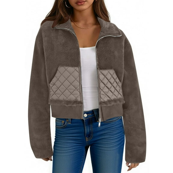 Kukoosong Women's Corduroy Sherpa Jacket, Fashion Cropped Casual Fleece Jacket, Long Sleeve Button Down Winter Warm Coat with Pockets