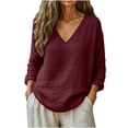 thumbnail image 1 of Kukoosong Women's Cotton Linen Tops Solid Color Long Sleeve V-Neck for Fall Resort Wear Tops, Casual and Comfortable Summer Tops for Women, 1 of 7