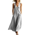thumbnail image 1 of Kukoosong Women's Diagonal Button Striped Tank Maxi Dress, Sleeveless V Neck Loose A-Line Dress, Casual Summer Beach Long Sundress with Side Pockets, 1 of 6