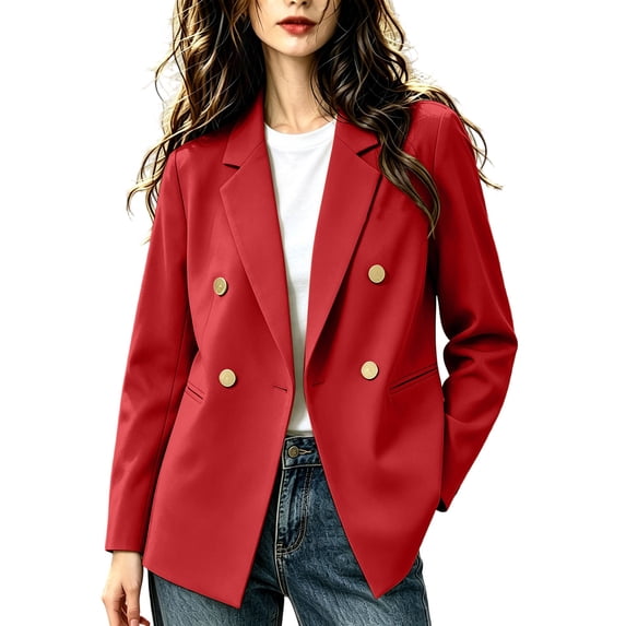 Kukoosong Women's Double Breasted Blazer, Casual Work Office Jacket with Gold Buttons and Lapel Collar for Business, Women's Classic Suit Jacket