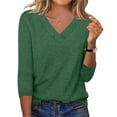 thumbnail image 1 of Kukoosong Women's Fashion V-Neck 3/4 Sleeve Blouse with Solid Color and Pleated Detail for Casual, Party, and Work Wear Women's Tops, 1 of 7
