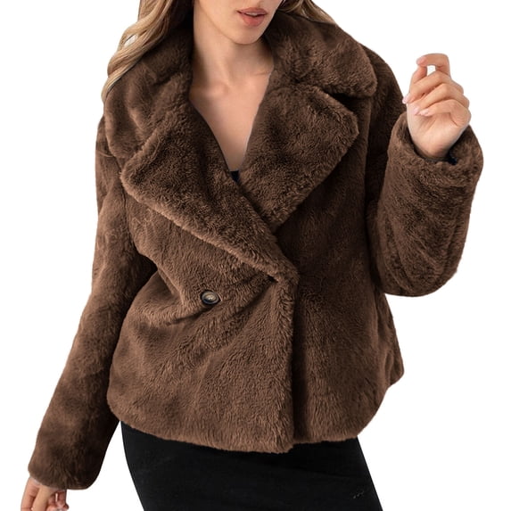 Kukoosong Women's Faux Fur Jackets, Long Sleeve Open Front Lapel Fluffy Winter Jackets, Winter Warm Solid Color Cropped Outerwear Fuzzy Coats