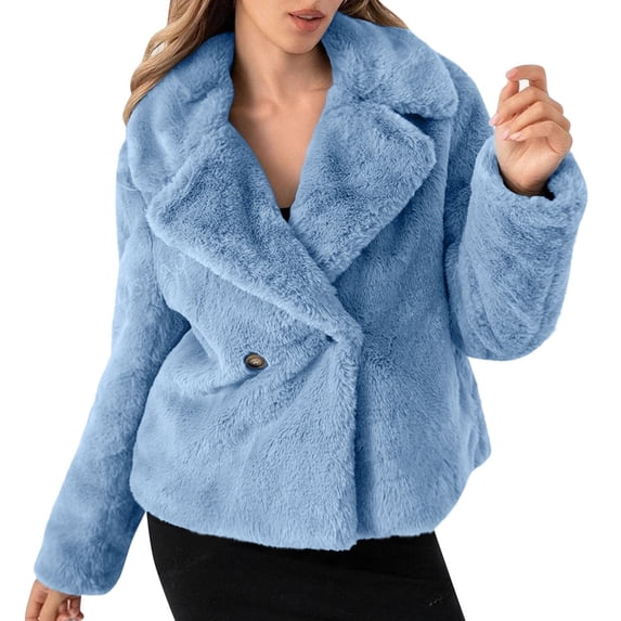 Kukoosong Women's Faux Fur Jackets, Long Sleeve Open Front Lapel Fluffy Winter Jackets, Winter Warm Solid Color Cropped Outerwear Fuzzy Coats