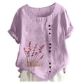 thumbnail image 1 of Kukoosong Women's Floral Print Button Detail Crop Top Short Sleeve Crew Neck Casual Fashion T-Shirt for Spring and Summer Women's T-Shirts, 1 of 5